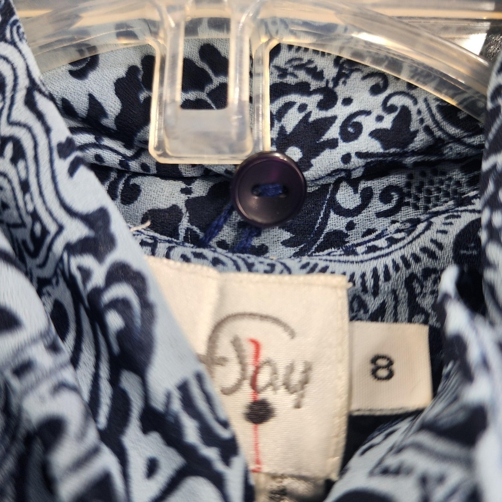 Vintage TanJay Shirt Womens 8 Blue Paisley Tie Neck Bow Long Sleeve Chiffon - Picture 11 of 16